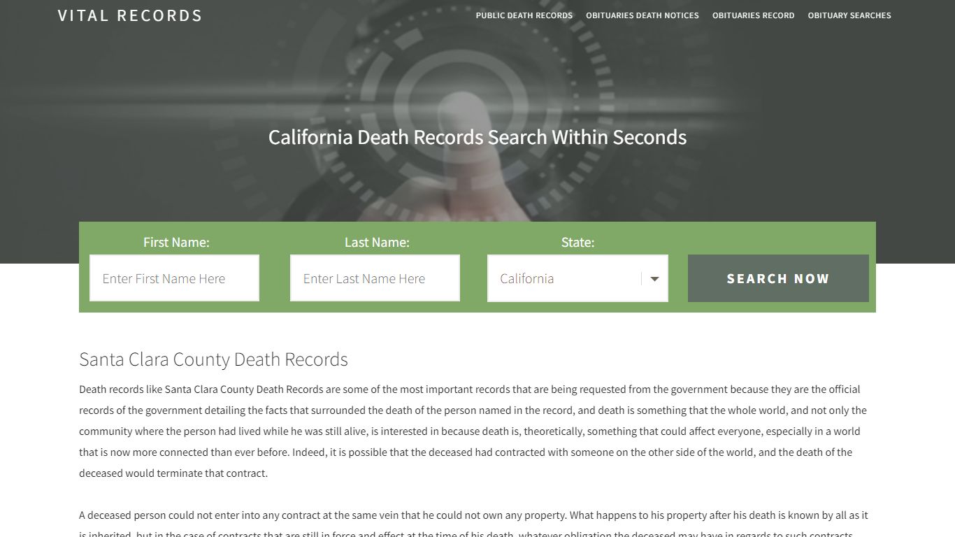 Santa Clara County Death Records | Enter Name and Search